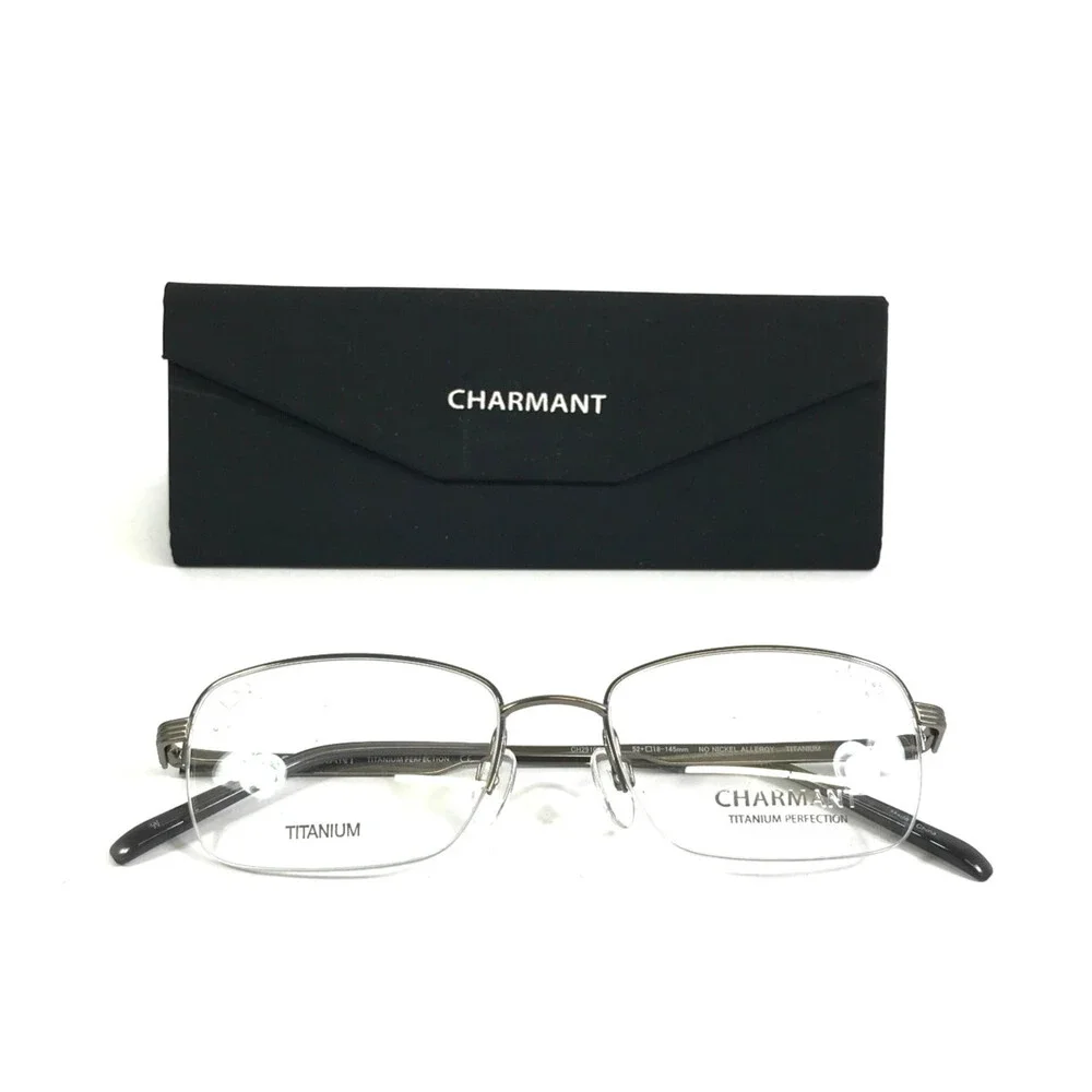 Charmant Eyeglasses Frames CH29107 GR Gray Rectangle Half Rim Titanium 52-18-145
